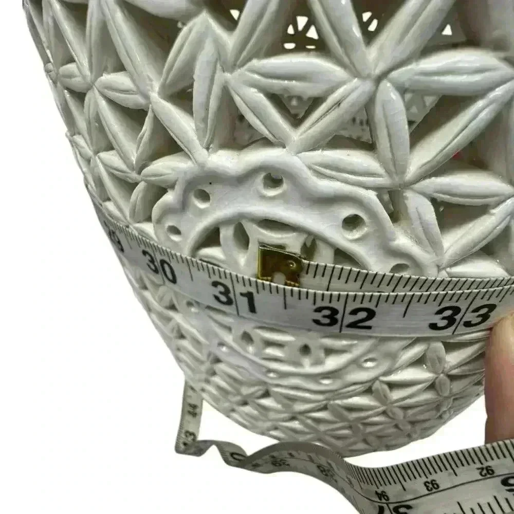 Pair of white majolica perforated Chinese Reticulated Porcelain Ceramic Vases